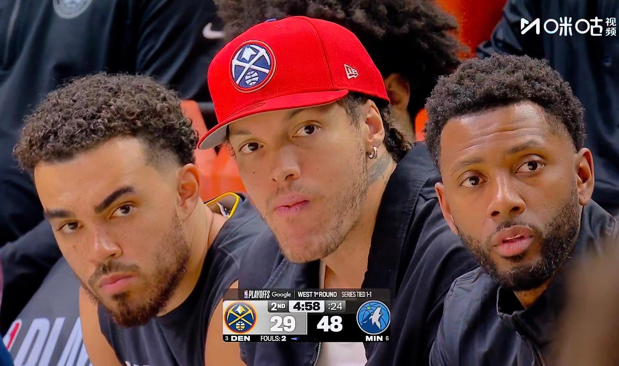 卧槽！这森林狼燃烧的火焰一样🔥🔥 掘金替补席表情严肃。掘金vs森林狼