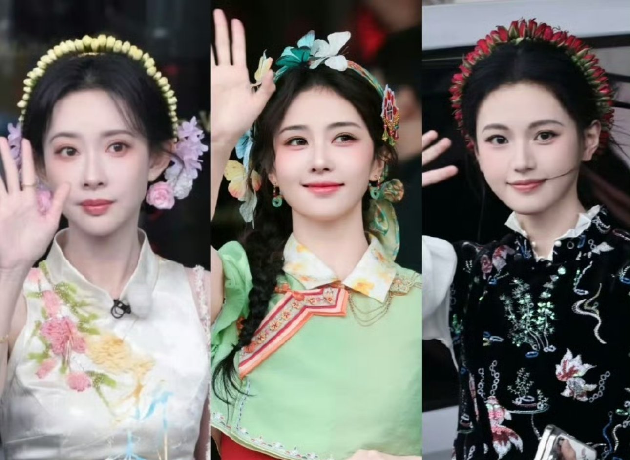 白鹿孟子义沈羽洁跑男同框路透三位美人同框，是非遗与春日的双向奔赴吧💐 白鹿、孟