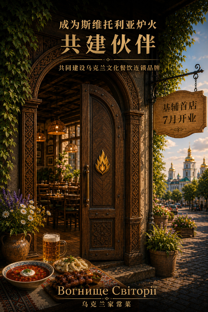 乌克兰本土餐饮连锁品牌Вогнище Світори （斯维托利亚炉火）寻找共建