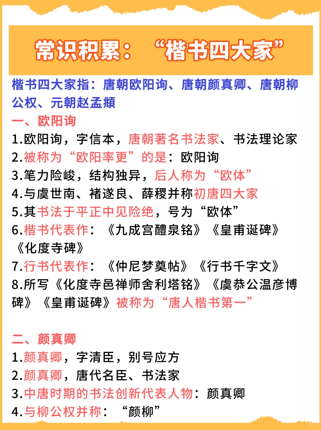 文学常识积累：“楷书四大家”