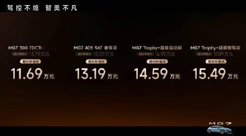 11.69-15.49万的平权超跑MG7还要啥自行车？
基础参数：4884*18