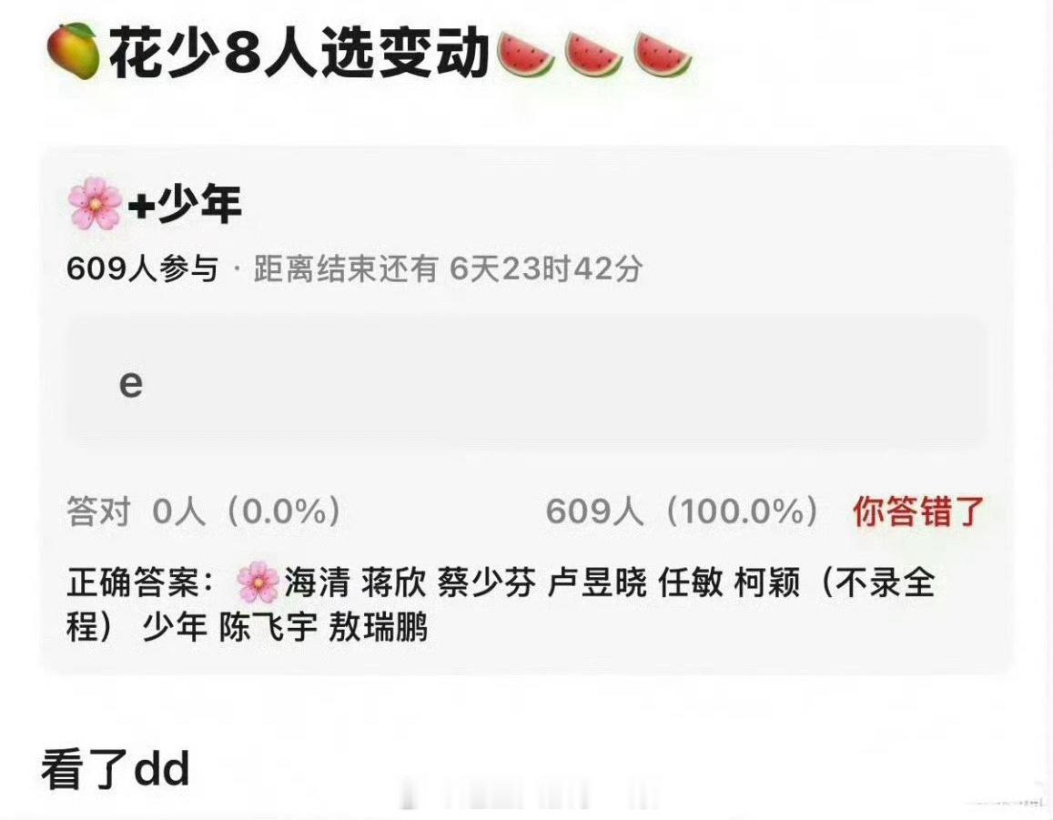 🍉花少8阵容：有卢昱晓、陈飞宇、敖瑞鹏 