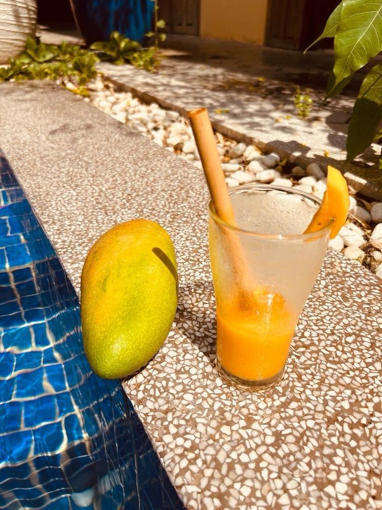 泳池边清爽果汁，夏日清凉好时光！🌞🍹🍋池边柑橘香，杯中酒意浓。
