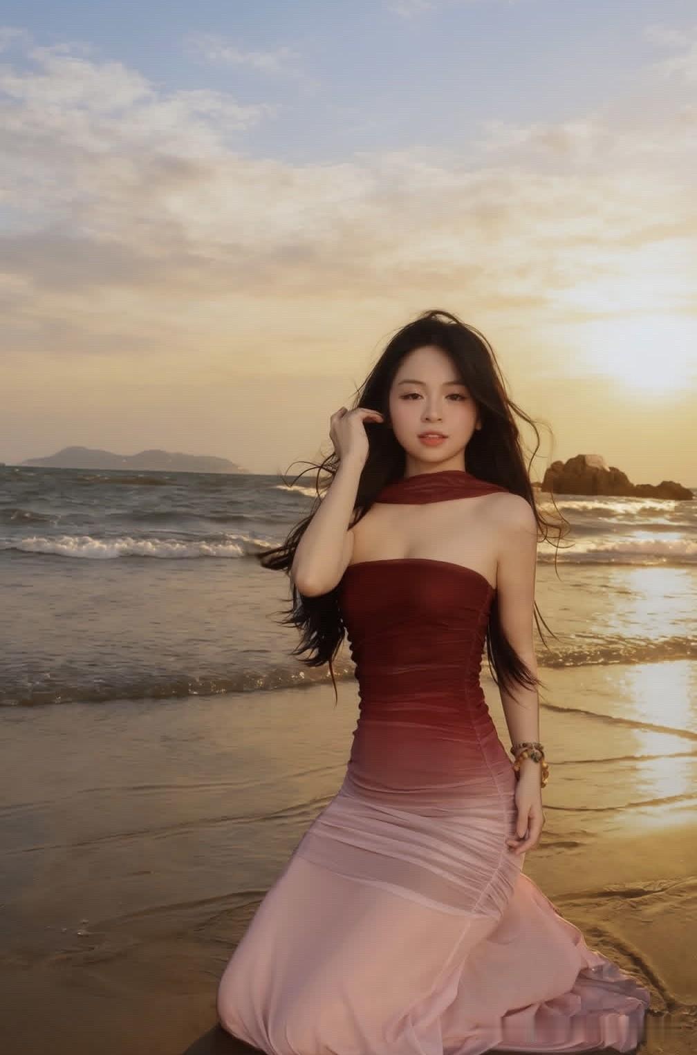 奎卢海滩的日落诗篇：一场与海浪的浪漫邂逅

告别了白日的喧嚣，傍晚时分的 Cửa