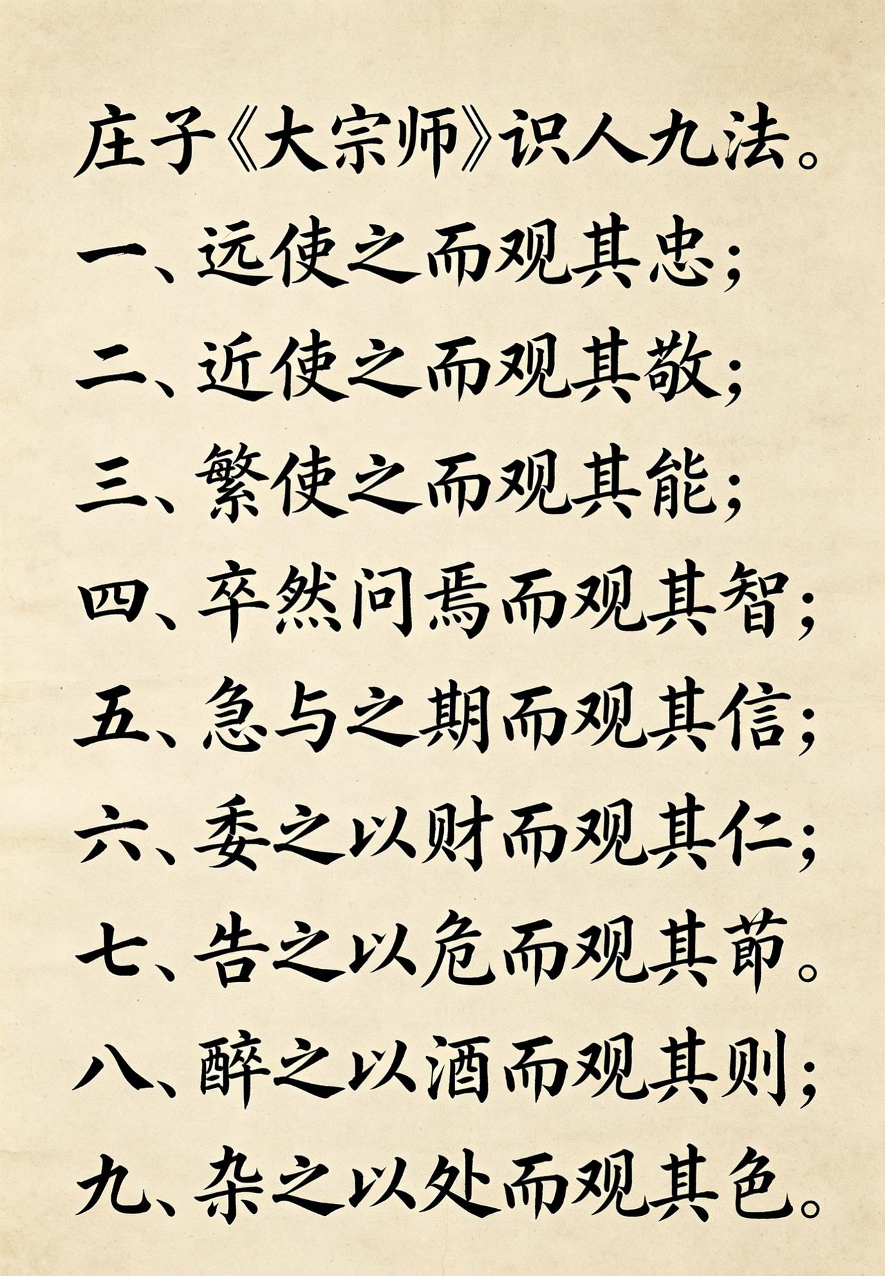 庄子《大宗师》识人九法

一、远使之而观其忠
二、近使之而观其敬
三、繁使之而观