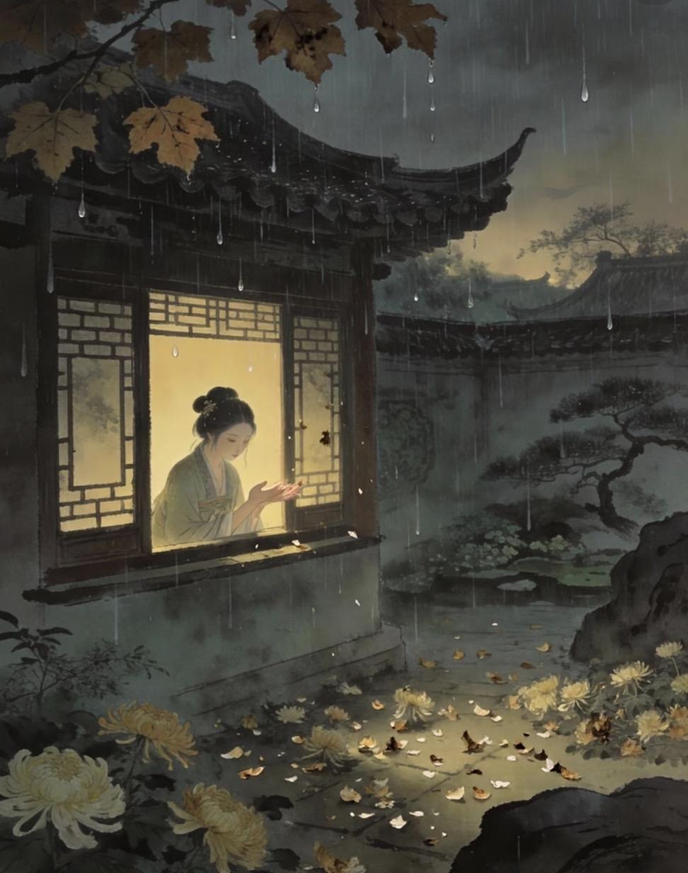 上联：昨日细雨添愁
下联：今朝落花成冢