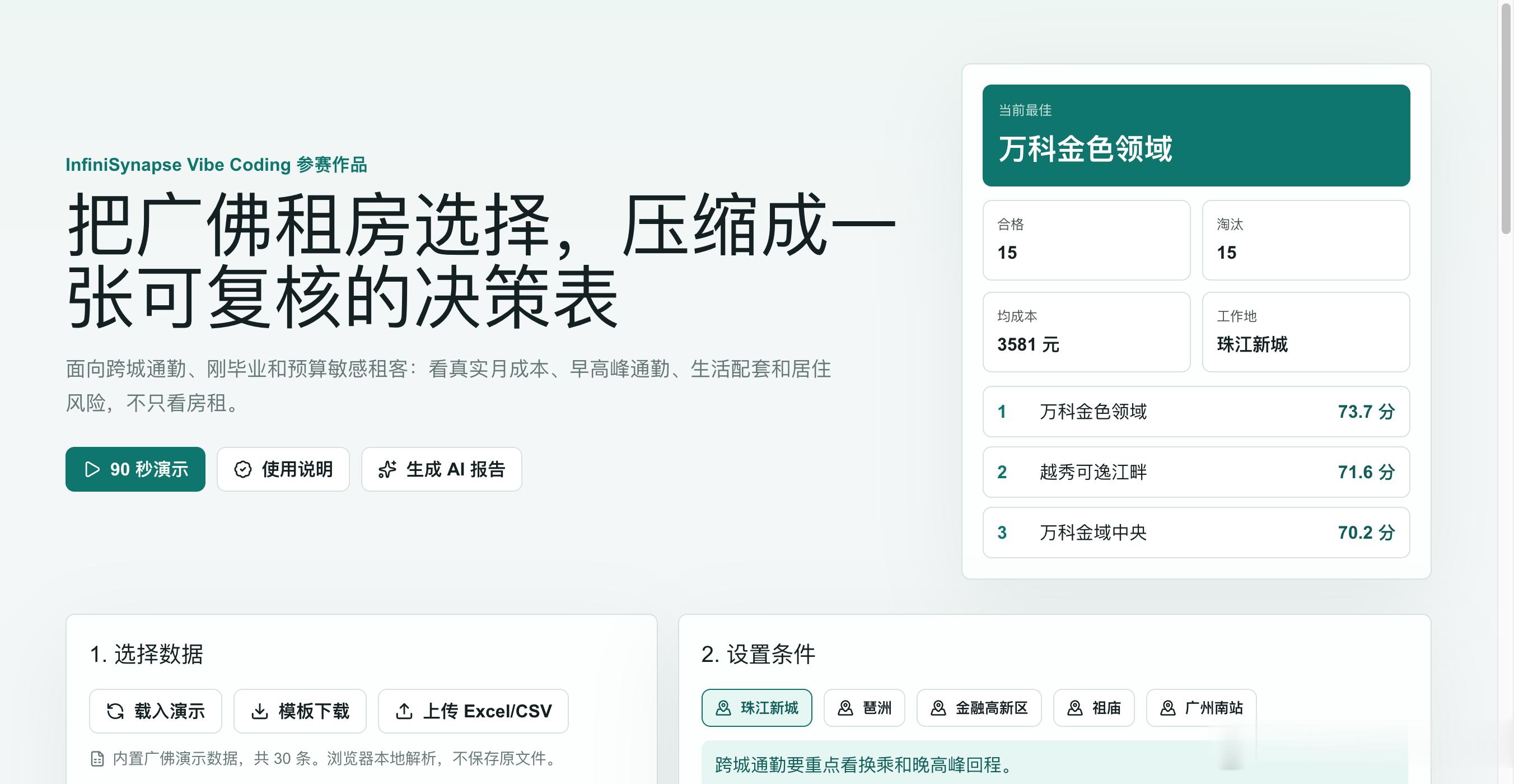 Vibe Coding 作品精选｜住哪儿：广佛租房通勤决策器租房最容易被一个数字