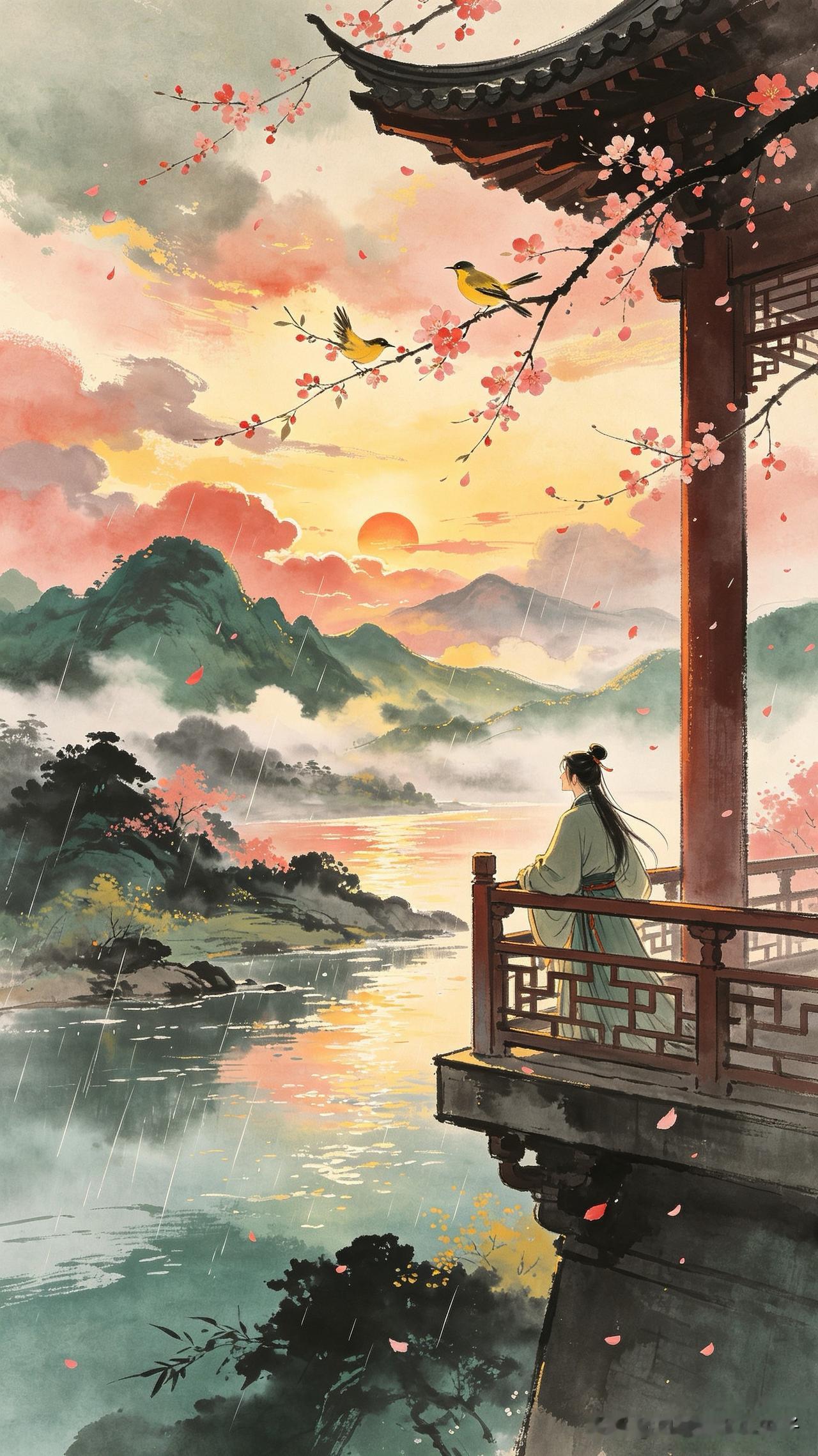春归无计可留芳，
花落莺慵日又长。
独倚危楼看暮色，
       
…………请