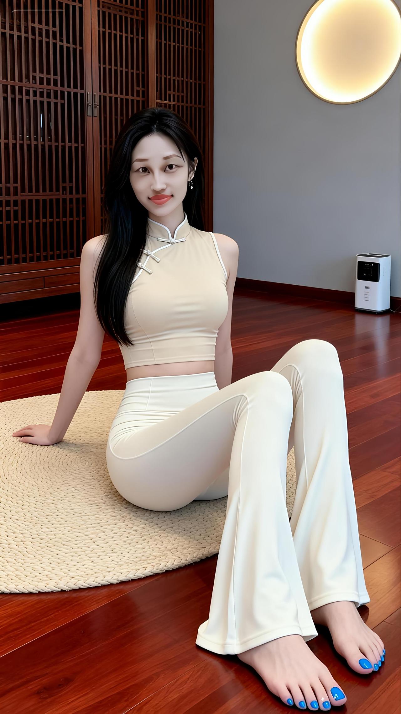 优雅气质穿搭，米色旗袍与白色裤装搭配，尽显东方韵味！