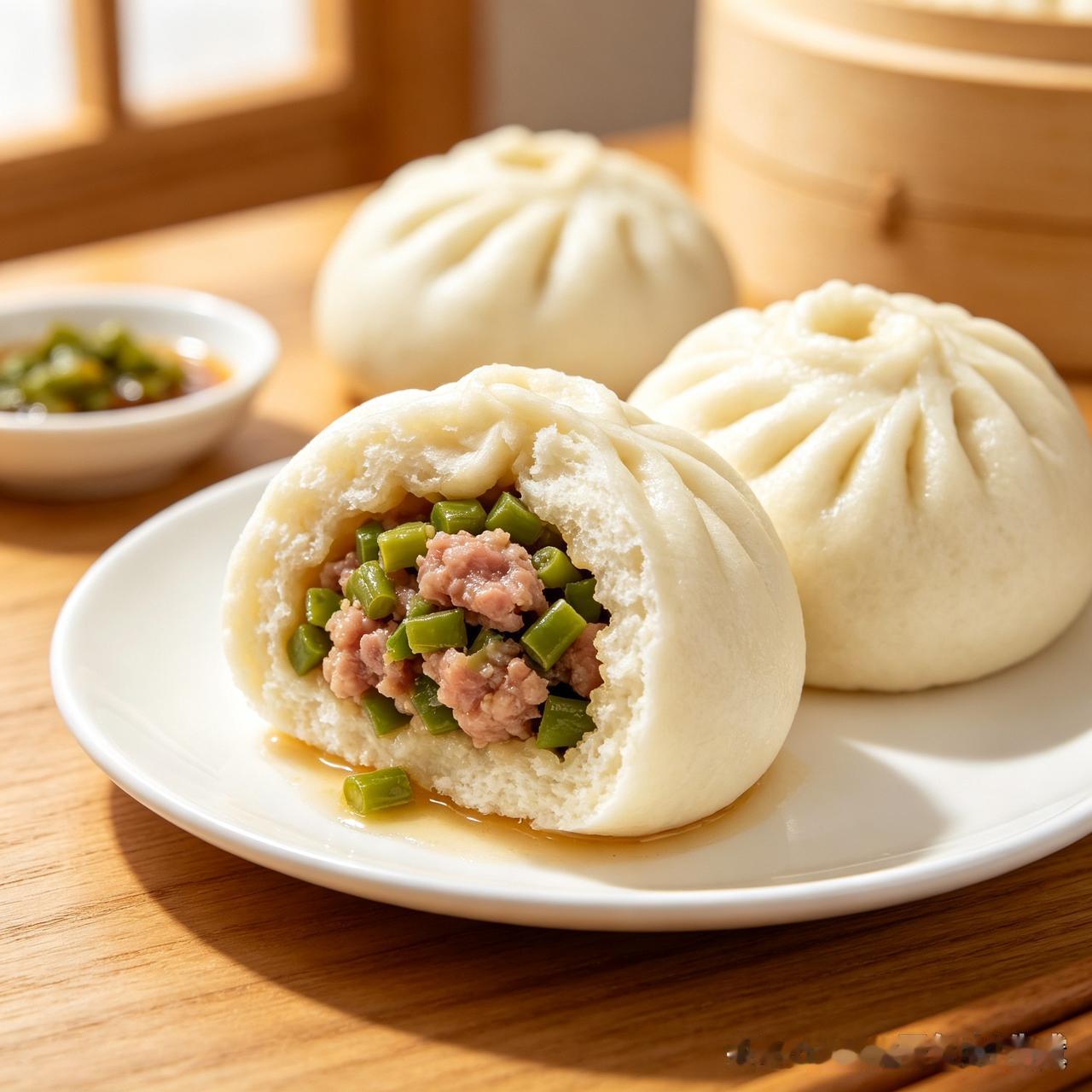 豇豆猪肉馅包子，鲜香入味，家常味道超诱人。
豇豆焯水切碎，搭配肥瘦相宜的猪肉末，