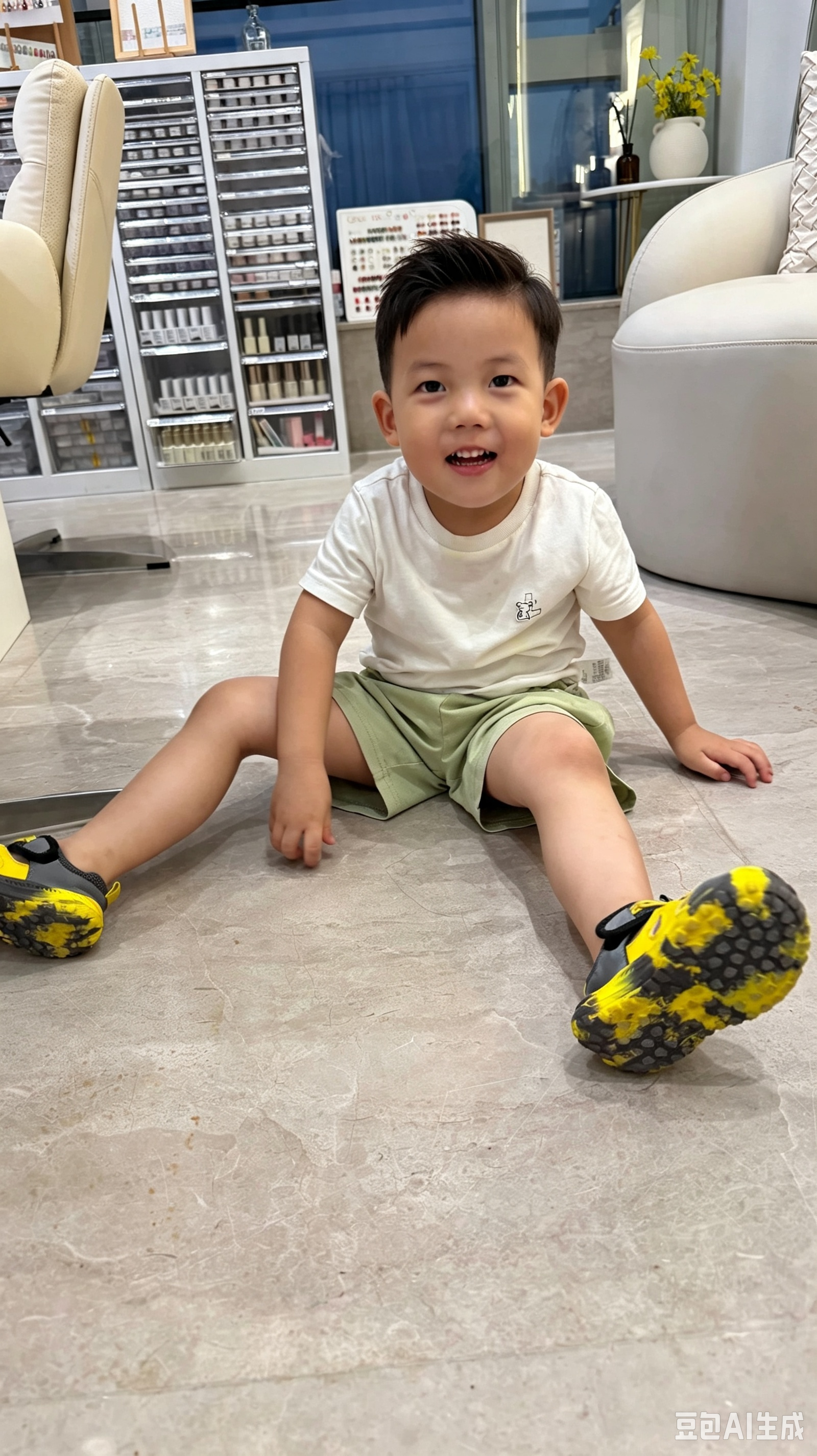阿琛头发一直没去剪。因为家里人意见不统一。胡杨林让我带他烫卷。婆婆觉得再长点换个