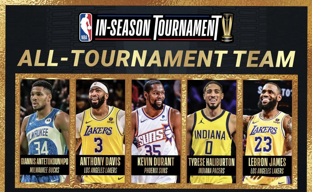 NBA官方公布第一届季中锦标赛最佳阵容：字母哥、浓眉、詹姆斯、杜兰特、哈利伯顿，
