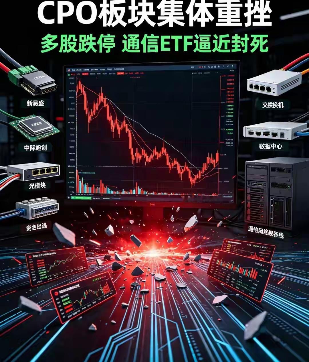 全线崩盘！CPO板块集体重挫，多股跌停、通信ETF濒临封死第三根k线｜今日热点分