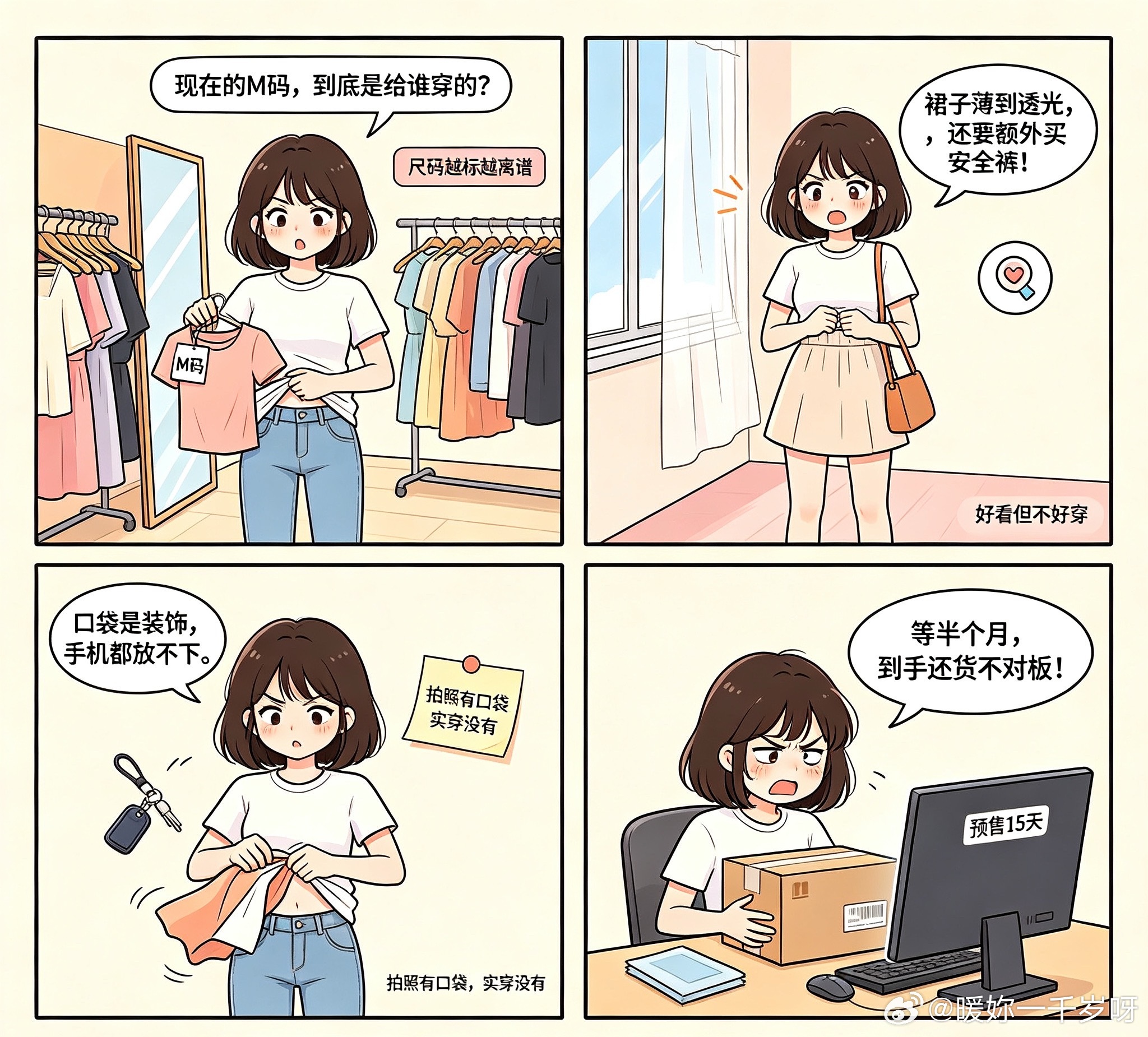 女装到底怎么了现在挑女装真的太折磨了，尺码乱标、裙子没内衬、布料薄透光，口袋小到