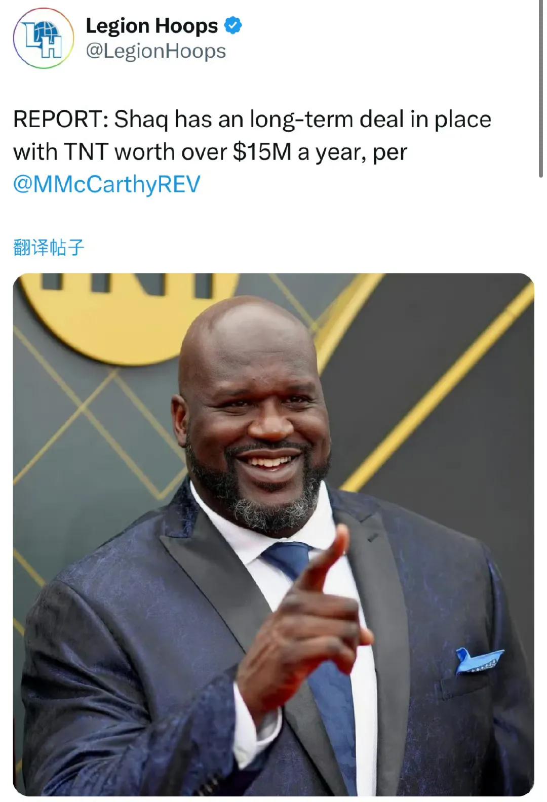 5亿身价奥胖续约TNT：多年长约、年薪1500万美元！
整个TNT解说天团的栏目