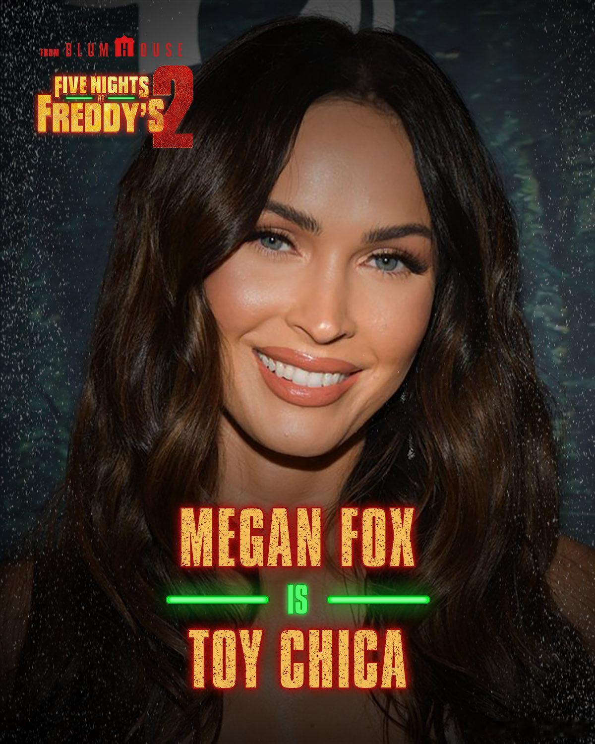 megan fox梅根福克斯加盟前年大热的恐怖片《玩具熊的五夜惊魂》续集，声演玩