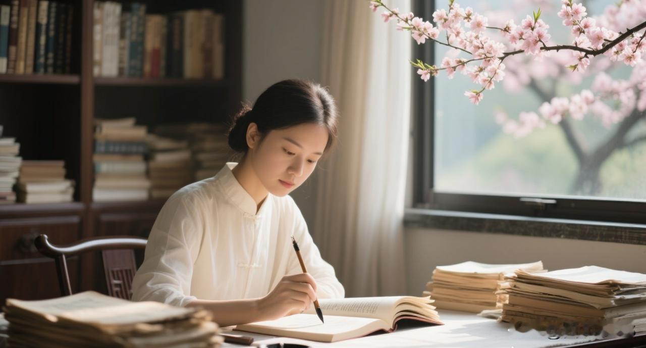 晓窗初透读书光，
笔底波澜暗自欣。
万卷故纸堆新墨，
风传桃李满园芬。