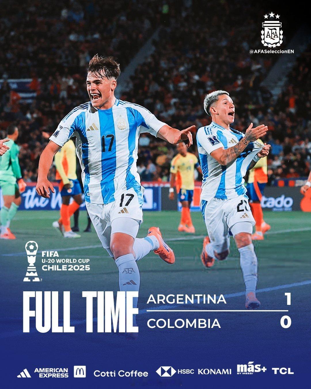 世青赛决赛，我们来啦！时隔18年，等的太漫长了！阿根廷国青🇦🇷1-0击败哥伦