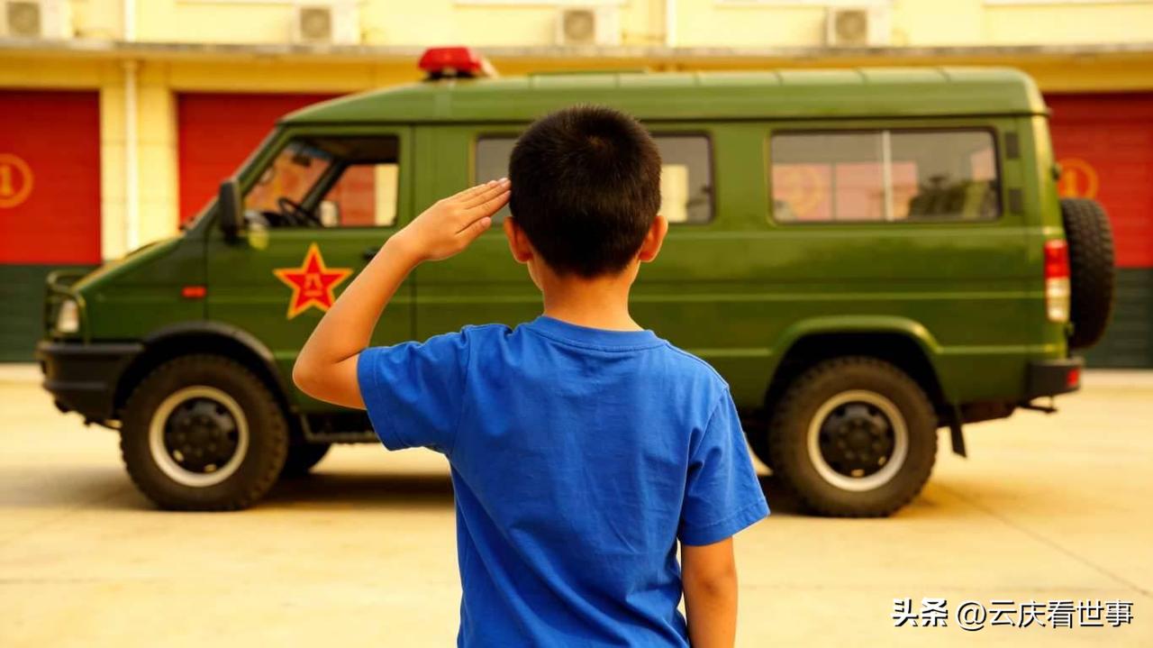 向军车敬礼的小男孩来部队啦！
此前，安徽宿州小男孩王梦翔在家门口向路过军车郑重敬