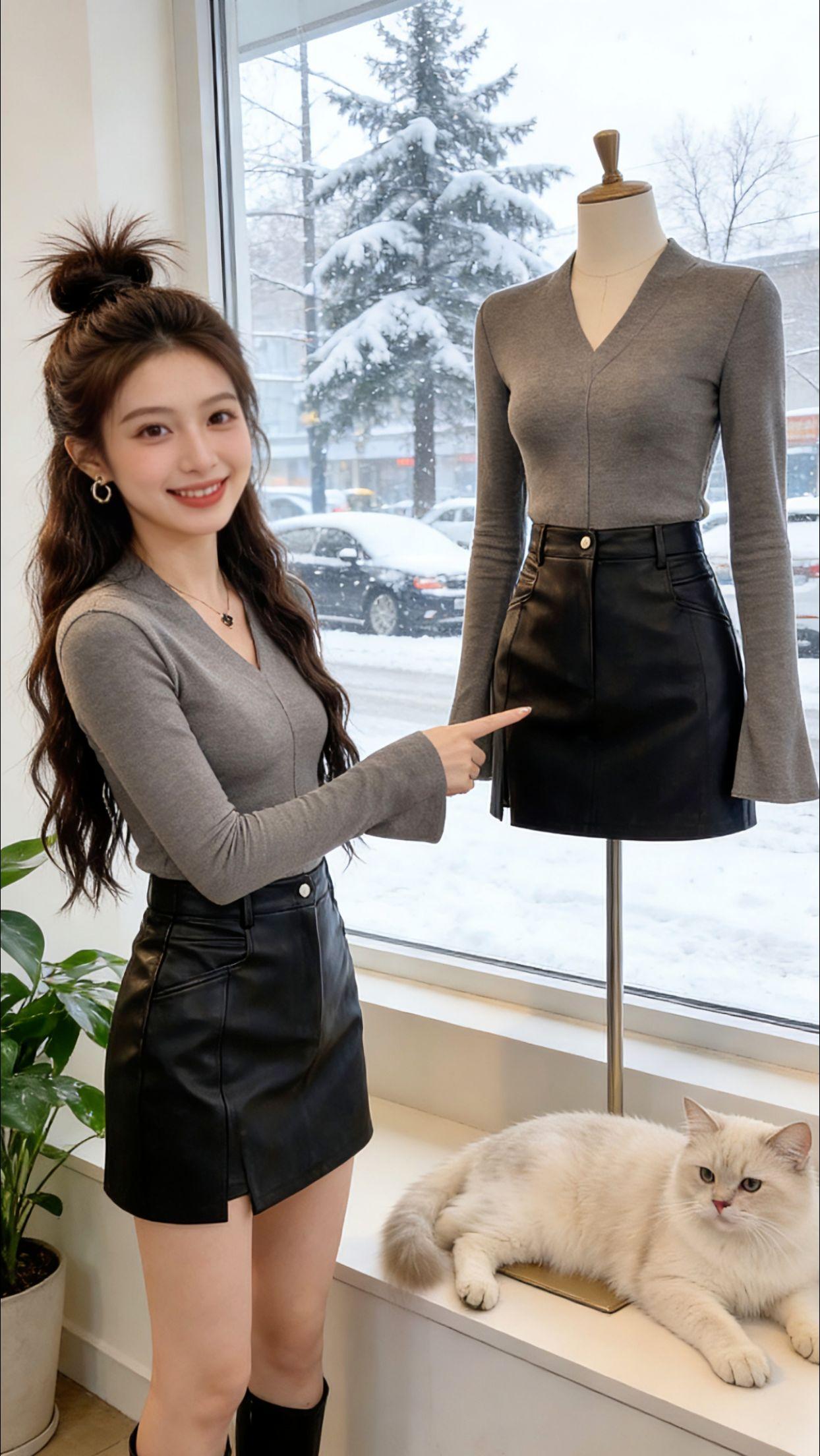 雪天出门被问了一路的套装！Danny身上这件V领针织打底衫软糯亲肤，修身版型贴合