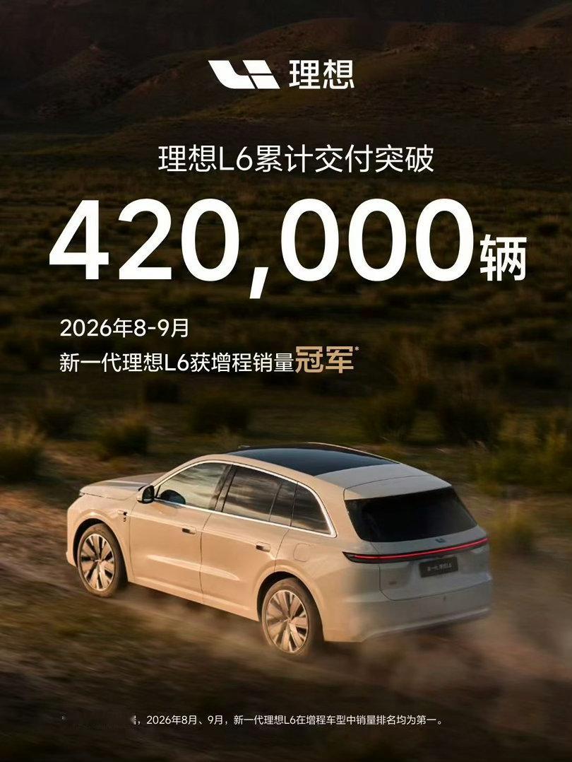 理想L6，2024年4月底开始交付，30个月销量累计42万台，月均14000台，