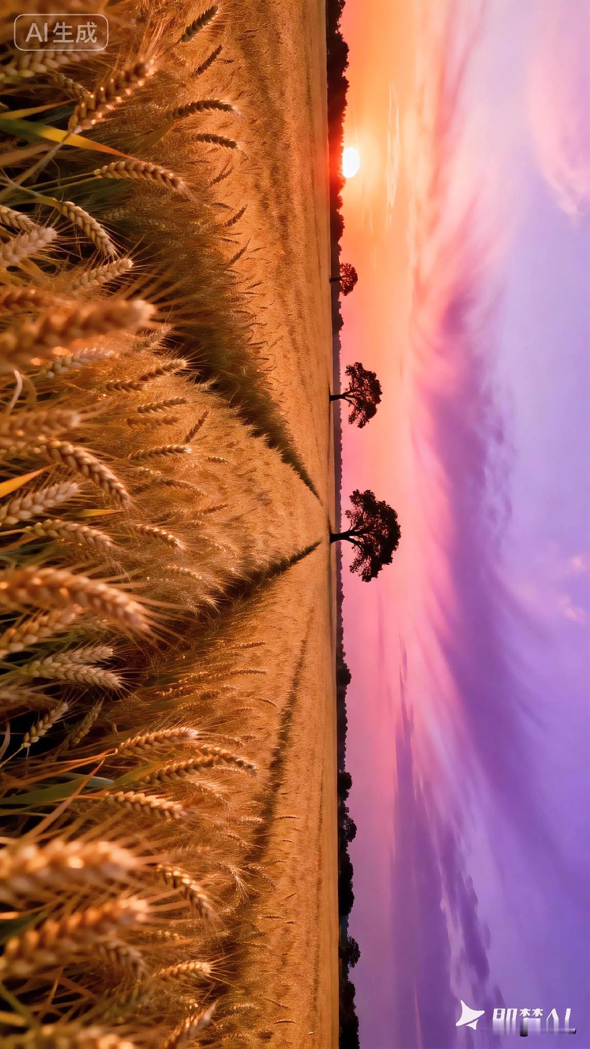 上联：风拂麦田摇碎金，
下联：霞铺天际漾🌹？
当风掠过麦田时，
千万株麦穗摇落