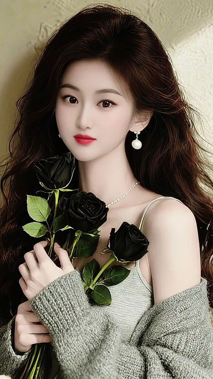 美出高级感 美出温柔感 时尚黑玫瑰 清纯甜美 送你一朵玫瑰花