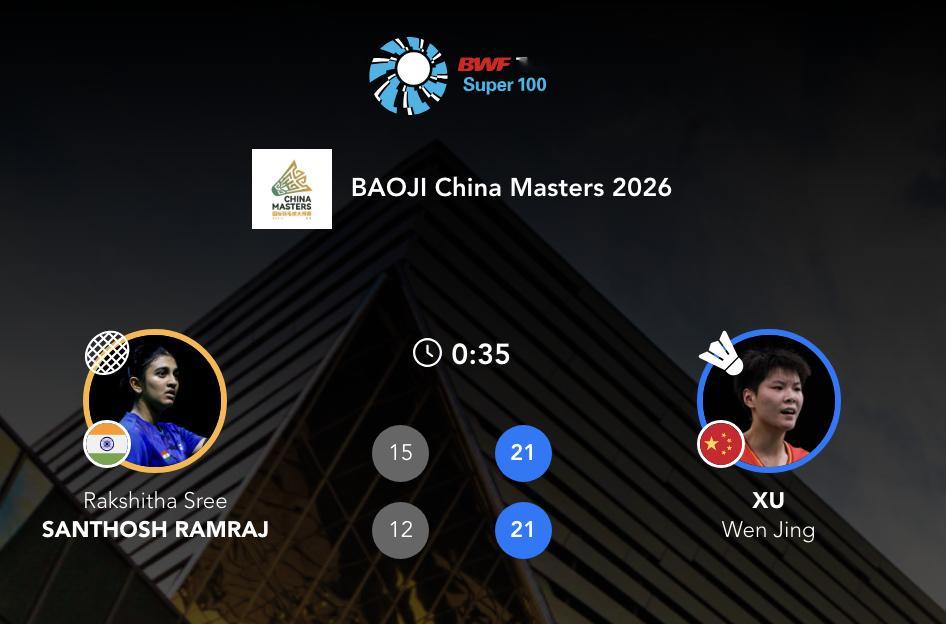 徐文婧🇨🇳 21-15、21-12 🇮🇳拉克希塔下轮：徐文婧🇨🇳 v