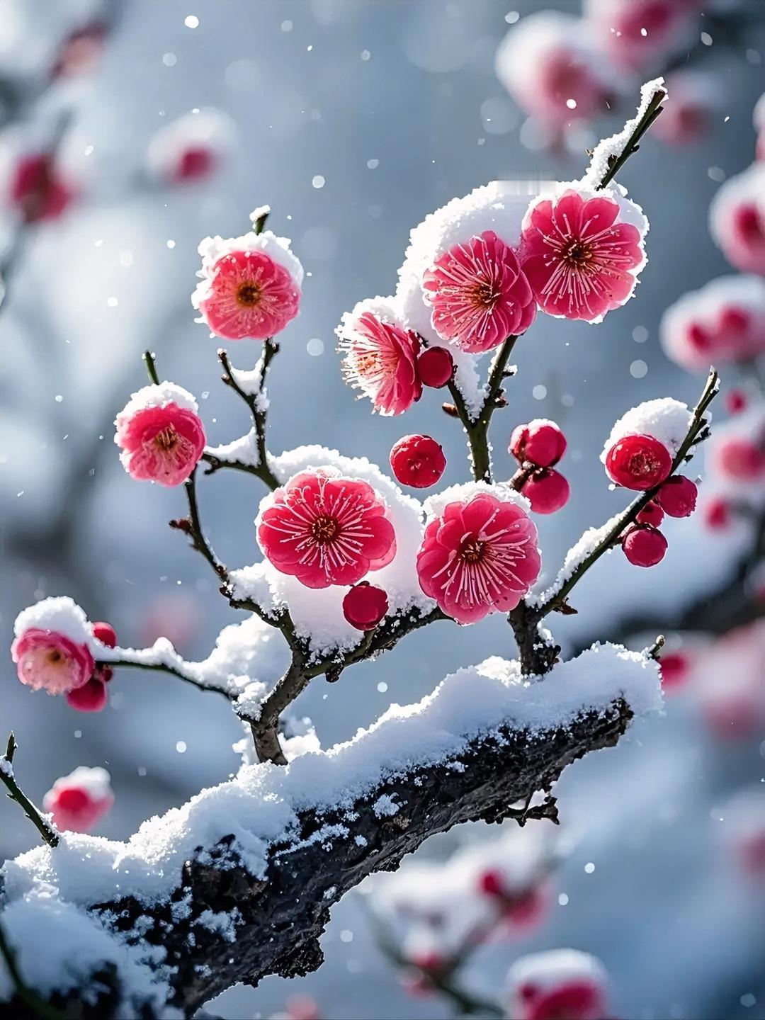 梨花愁细雨；
腊梅喜飞雪。