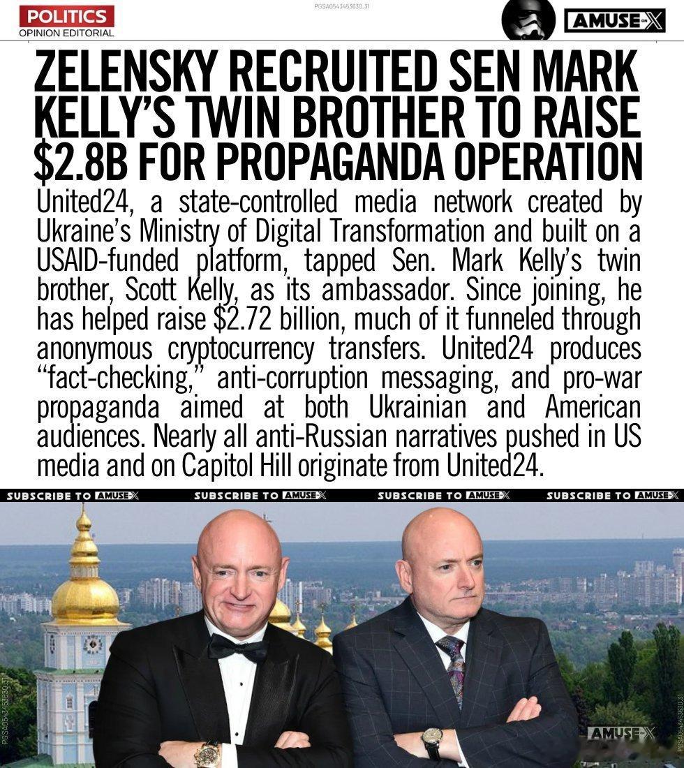 继续吃瓜！乌克兰：泽连斯基招募了参议员马克·凯利的孪生兄弟，为美国国际开发署设立
