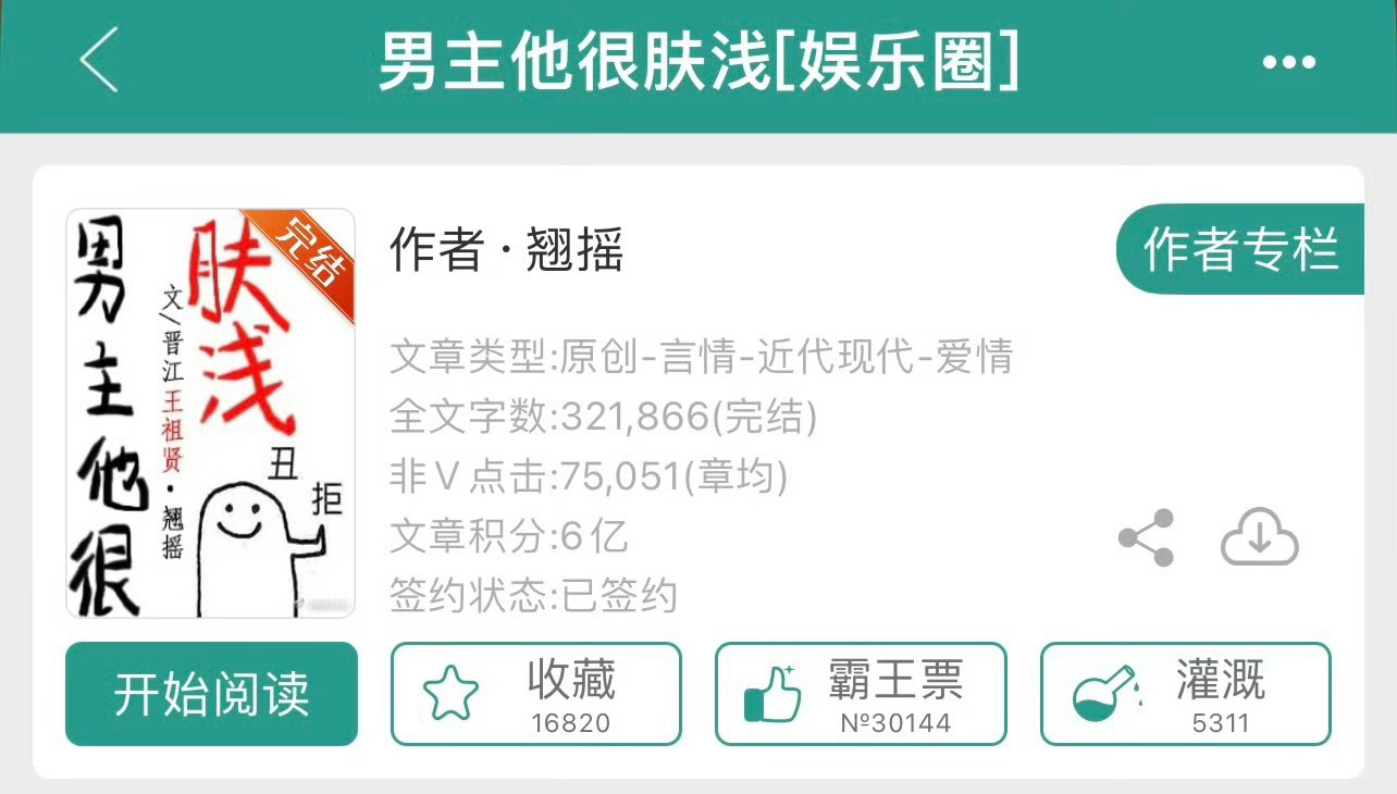 小说推荐：《男主他很肤浅》 作者:翘摇简评：超模vs足球明星，虽然是复仇向，其实