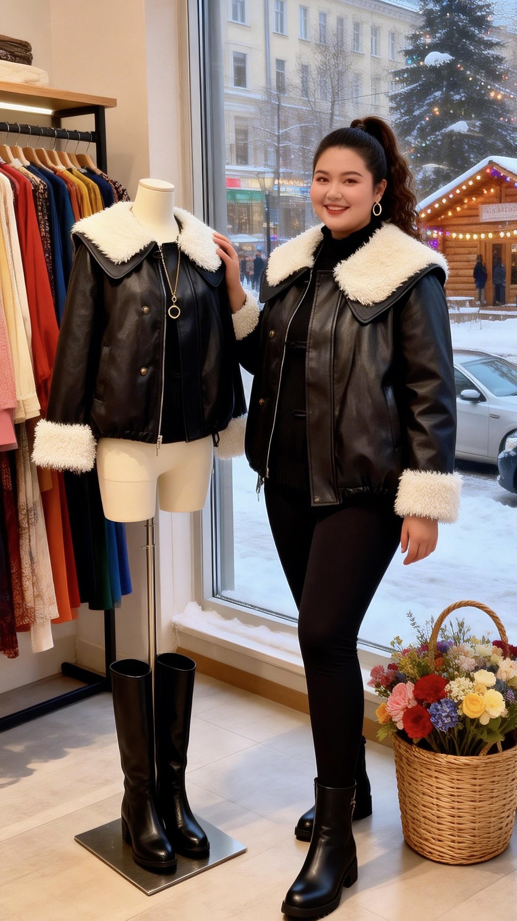 大码女装 保暖外套时尚休闲穿搭胖妹妹的冬季有效穿搭我的初雪穿搭准备好啦