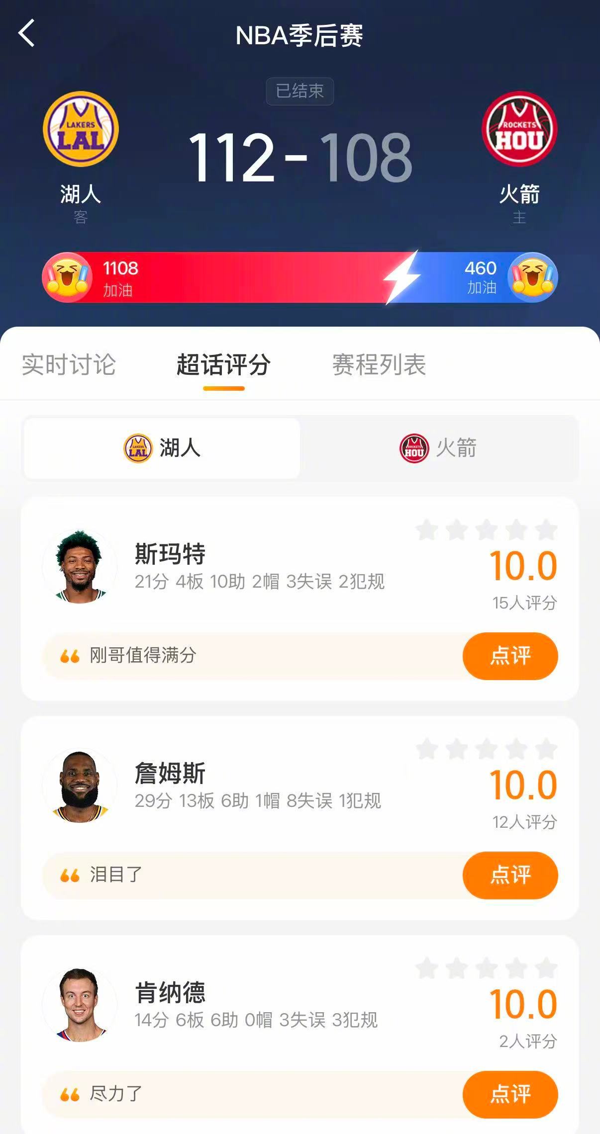 湖人3比0火箭湖人加时灭火箭 湖人112-108战胜火箭，系列赛3-0领先拿到赛