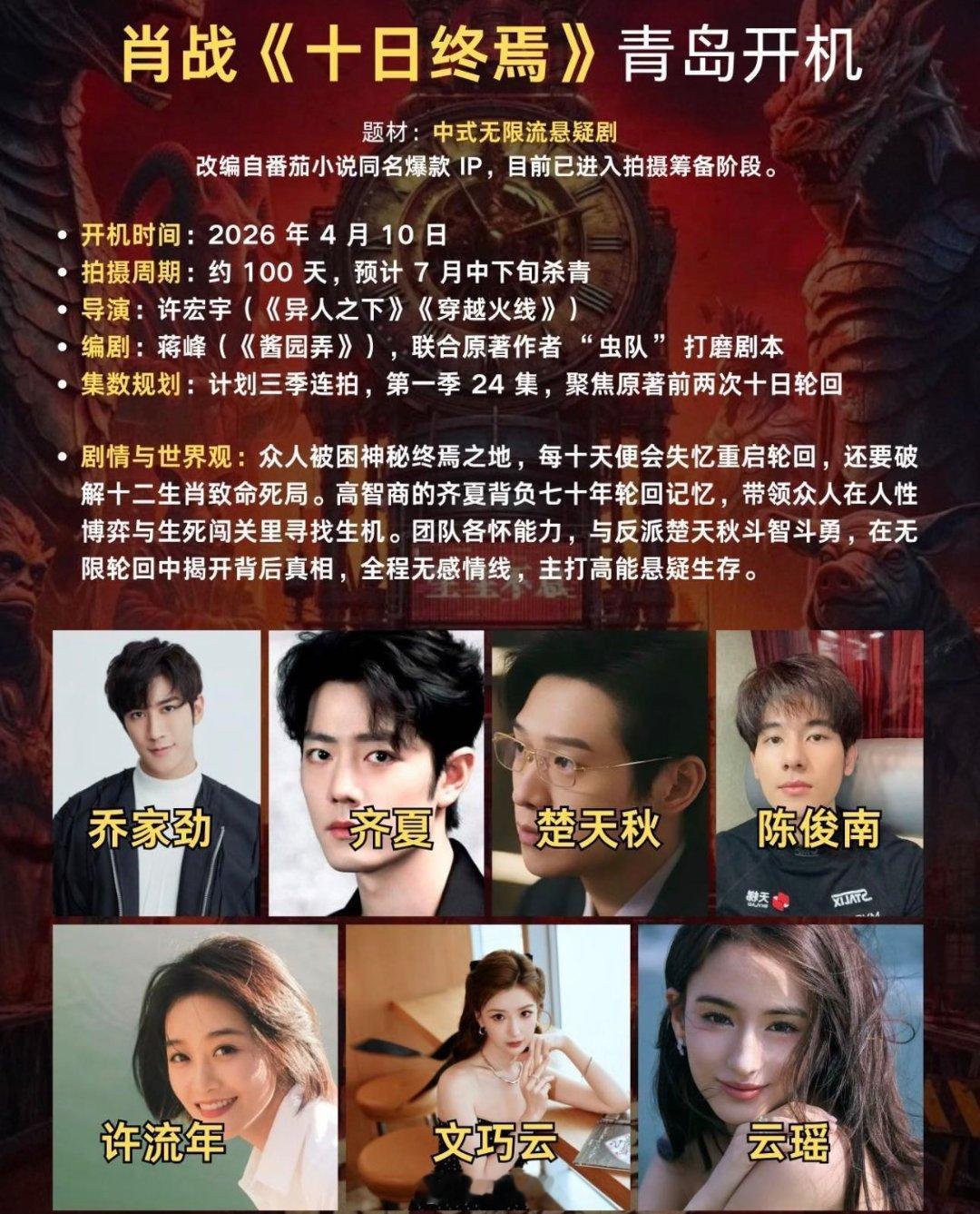 柠萌影视十日终焉选角 柠萌影视是真能打，新剧《十日终焉》集齐肖战、魏大勋、胡先煦