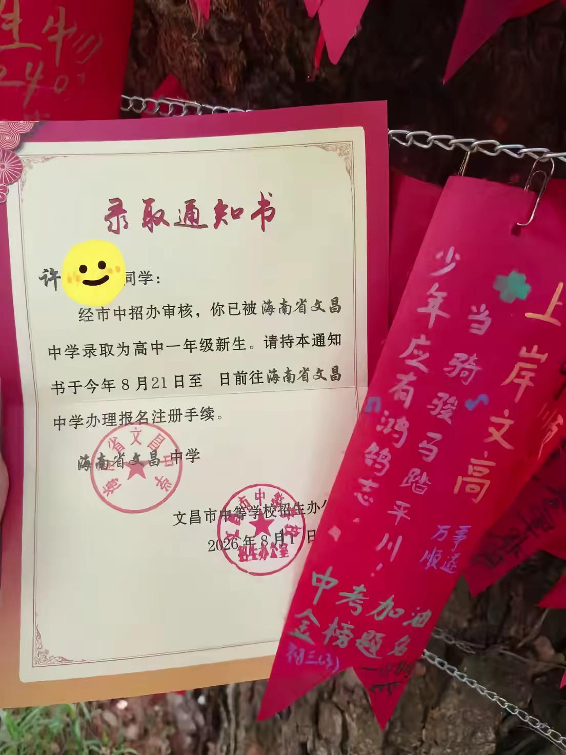 我的心，已经等了你好多年录取通知书 中考上岸