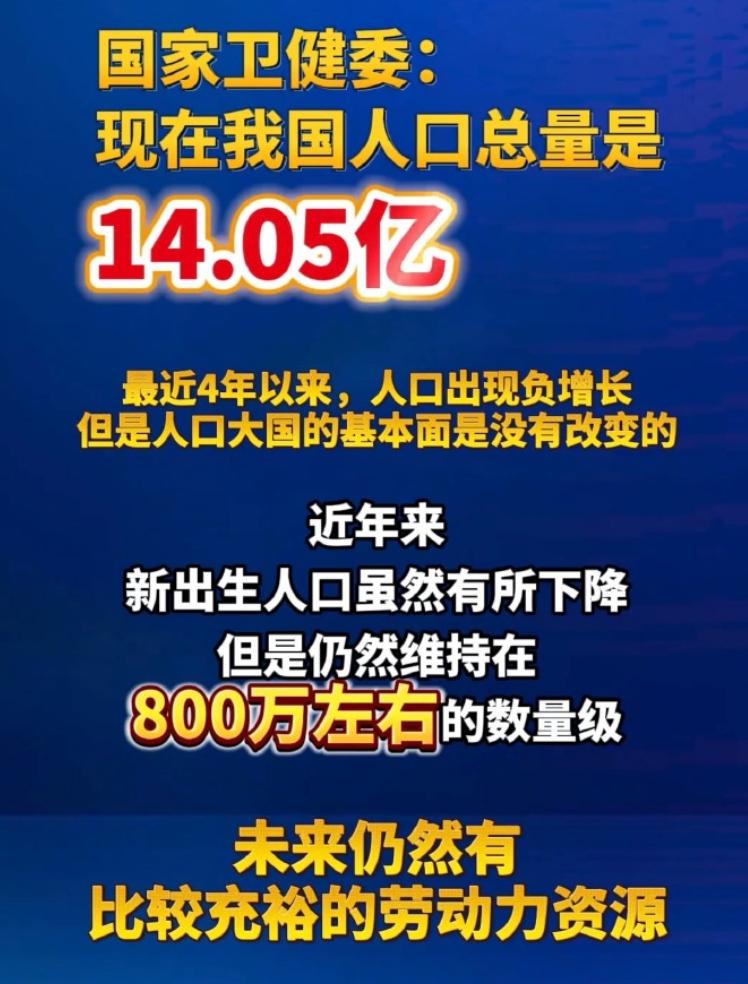 最近国新办发布会公布，咱们国家总人口还有 14.05 亿，虽说已经连续四年人口负