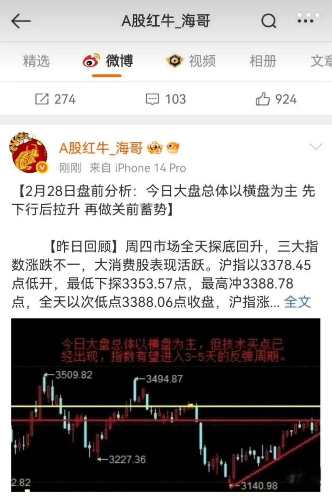 不可理喻，这个微博帐号【A股红牛-海哥】今天又全文照搬了阿正的盘前分析文章，而且