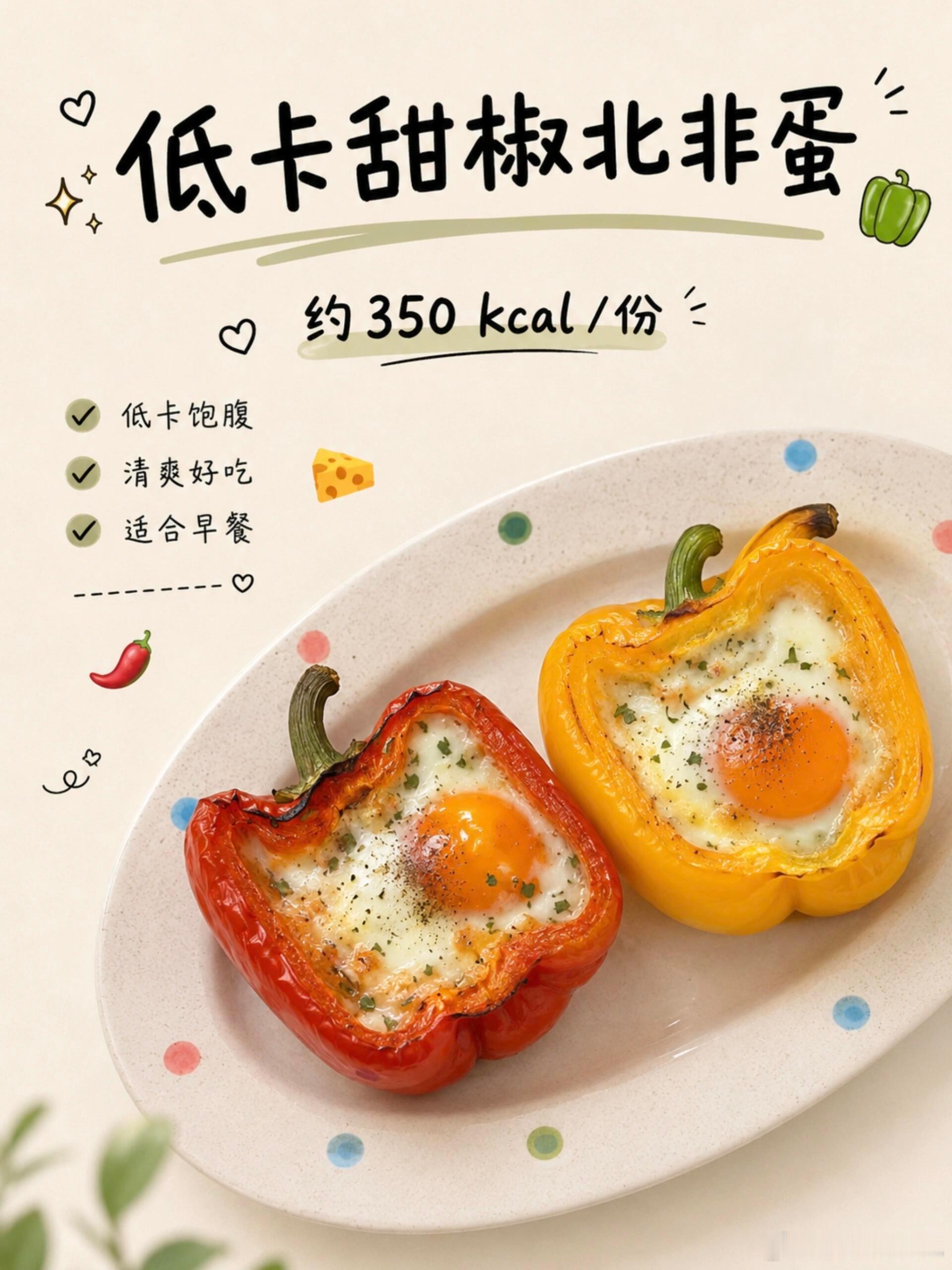 低卡甜椒蛋|好吃落胃！居然才350卡！甜椒烤到微微变软，边缘带一点焦香，鸡蛋刚好