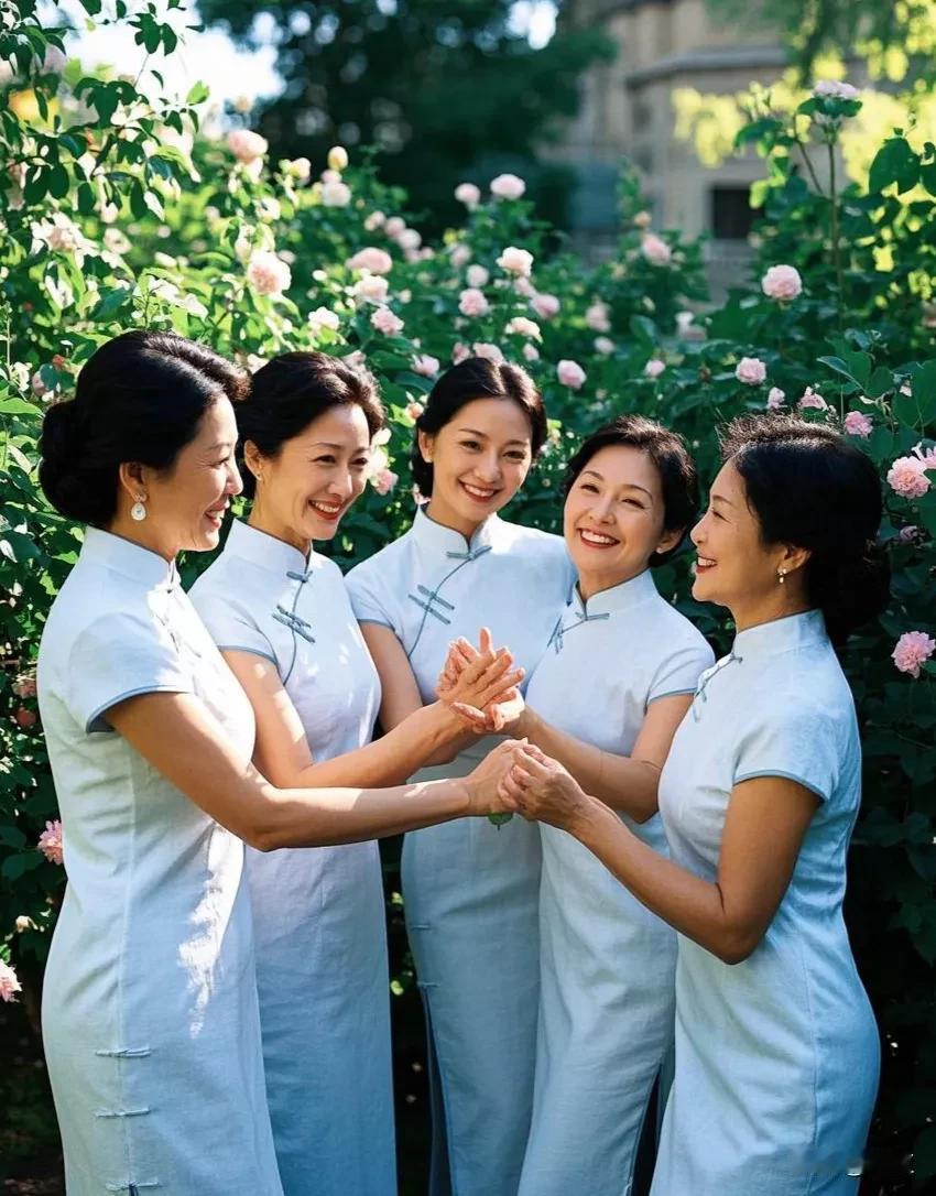 《白旗袍之约，姐妹们的璀璨画卷》
 
嘿，你瞧，那一群女子，这些姐妹们，身着白色