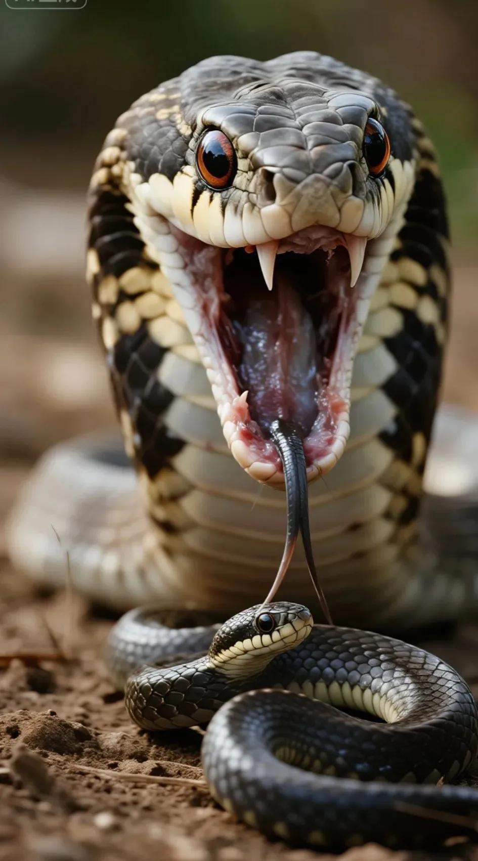 靠！眼镜王蛇是真的王者啊！他居然喜欢吃蛇！[大笑]在中国本土被称为山万蛇、过山峰