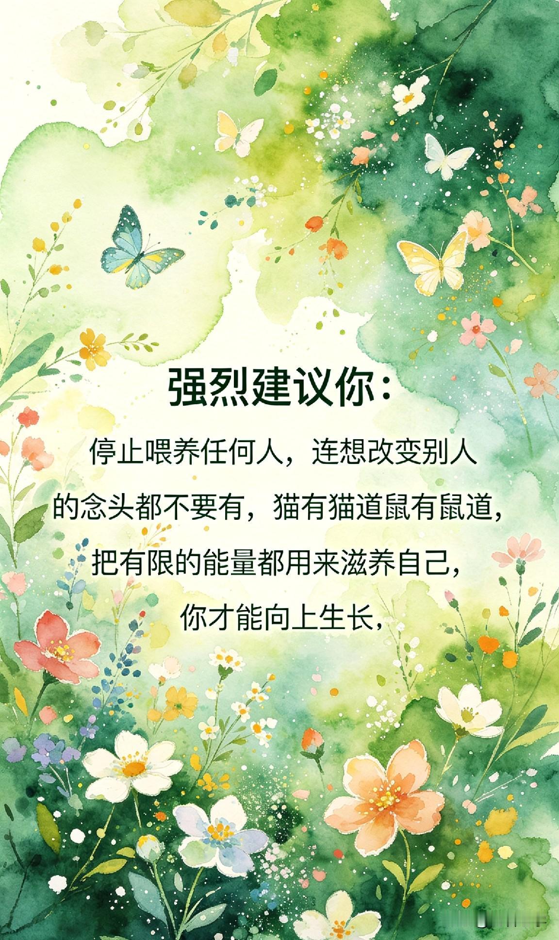 强烈建议你：停止喂养任何人，连想改变别人的念头都不要有，猫有猫道鼠有鼠道，把有限
