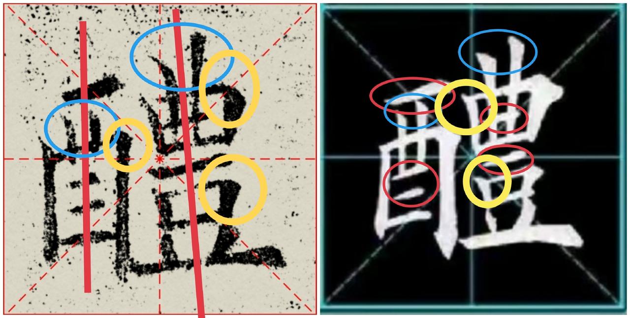 每日一字：点评田英章大师“醴”字

第4集：醴字

①字形欹侧处理
欧阳询：左正