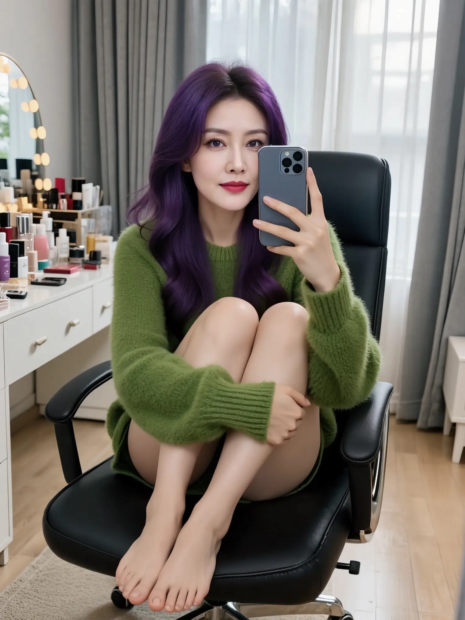 AI紫发居家自拍 ai创作