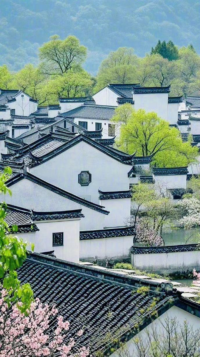 黛瓦白墙，水墨晕染了春天🏞️。飞檐翘角，是凝固的宋词小令📜。青砖巷陌，藏着千