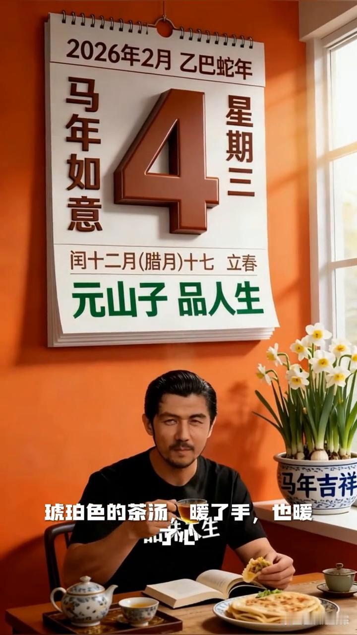 立春这天，泡一杯热茶，让时光慢下来。琥珀色的茶汤，暖了手，也暖了心。春饼的香气，