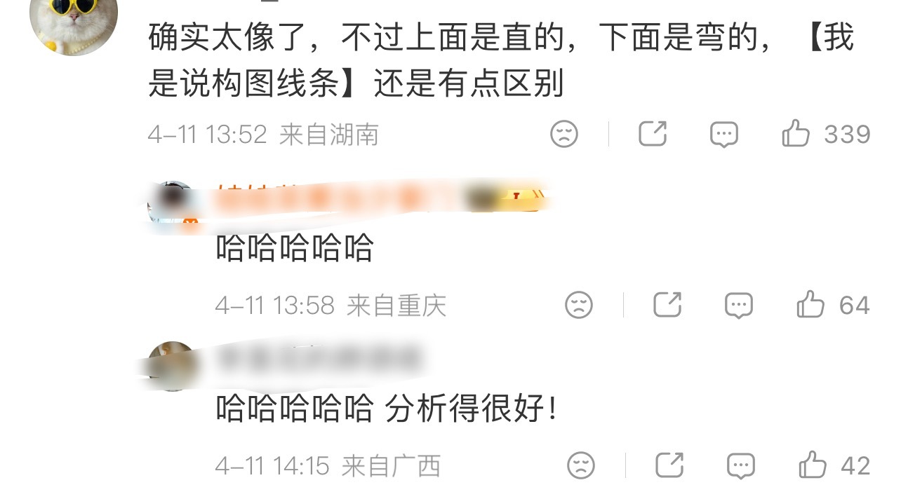 一个是直的，一个是弯的！一个是大正脸，一个是后屁股！不能说一模一样，只能说东施效