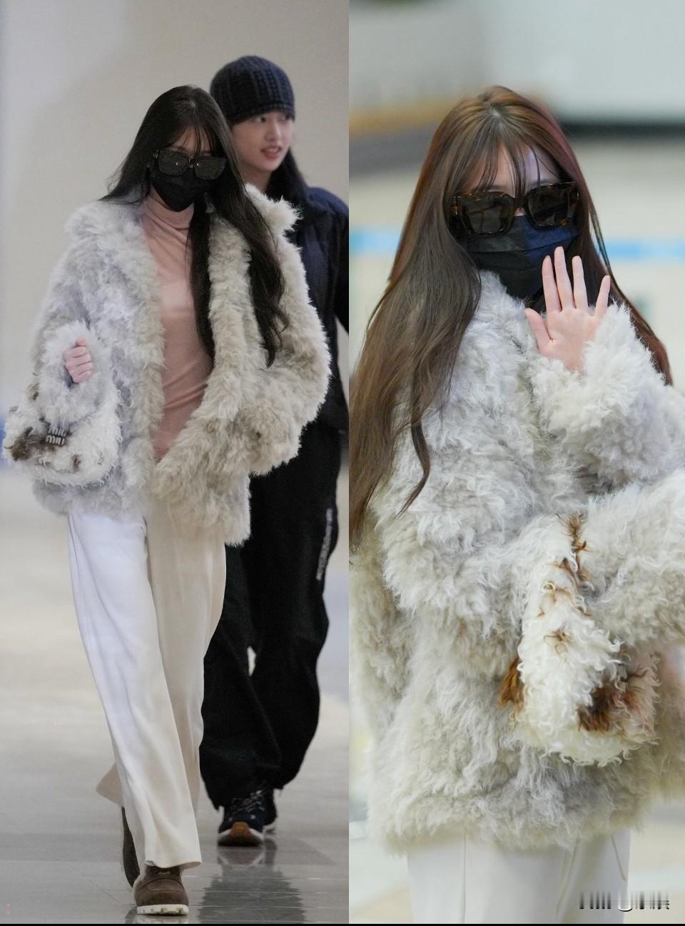 张元英今日机场，一身毛绒元素好保暖
个人觉得，私服很好看很冬天，白毛毛配上高领粉