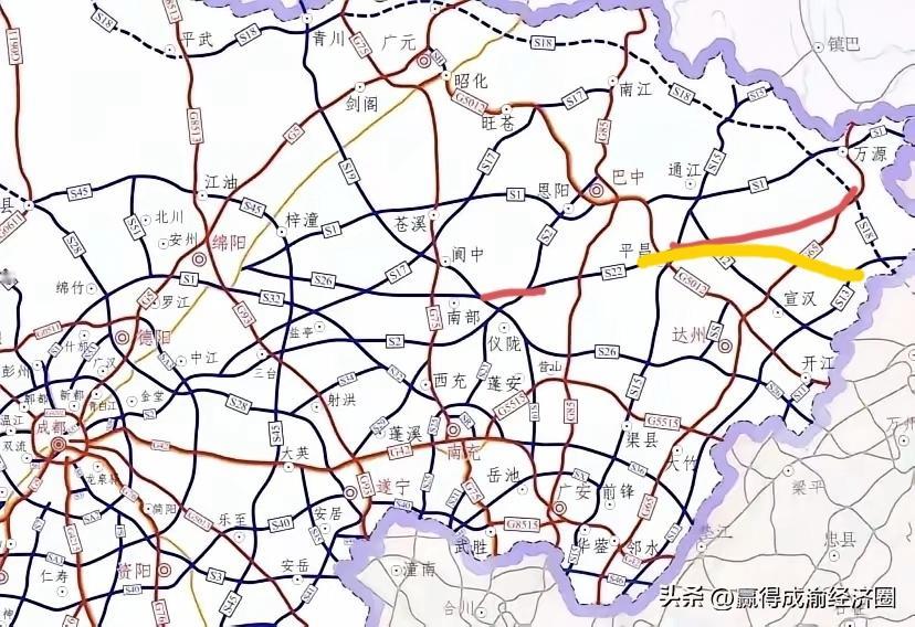 平仪高速和绵南高速是被分成几段的绵达高速，而绵达高速可以通过绵南高速和阆仪营达高