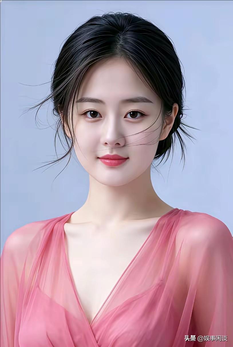 温柔粉裙少女，甜美笑容，气质优雅。
