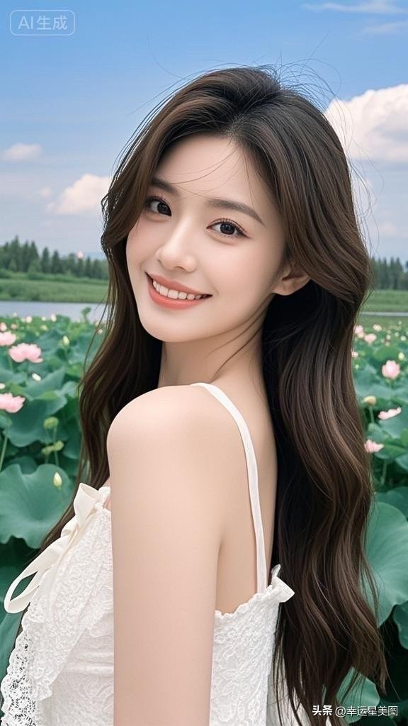 夏日荷塘少女，清新自然，微笑如花绽放！🌸🌿